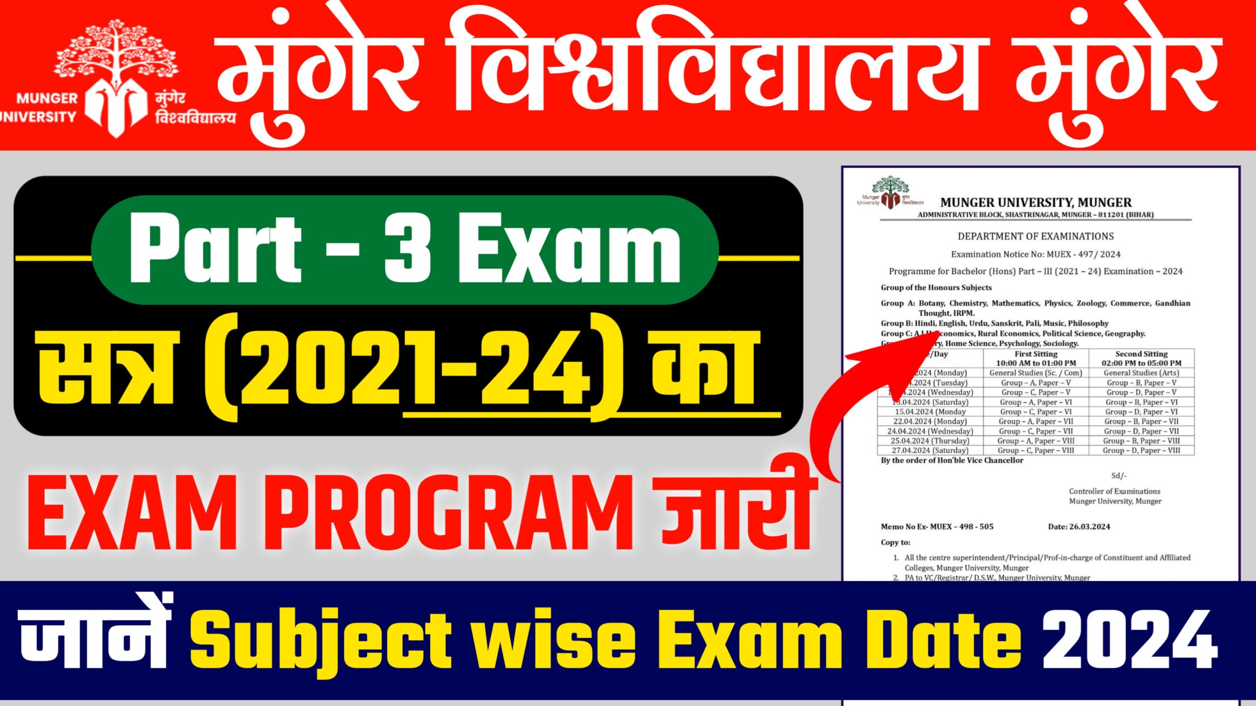 Munger University UG Part 3 Exam Program 2021-24