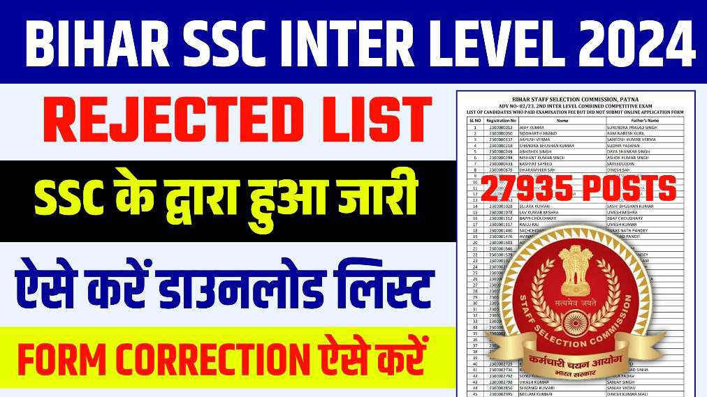 Bihar SSC Inter Level Recruitment Rejected List 2024