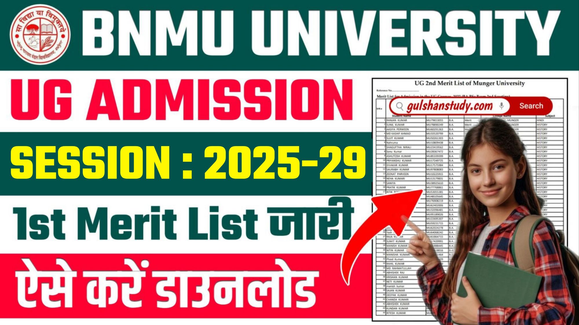 BNMU University UG 1st Merit List 2025
