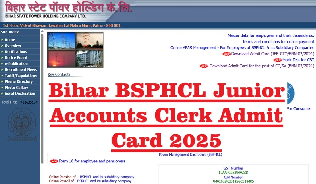 BSPHCL Junior Accountant / Junior Accounts Clerk Admit Card 2025