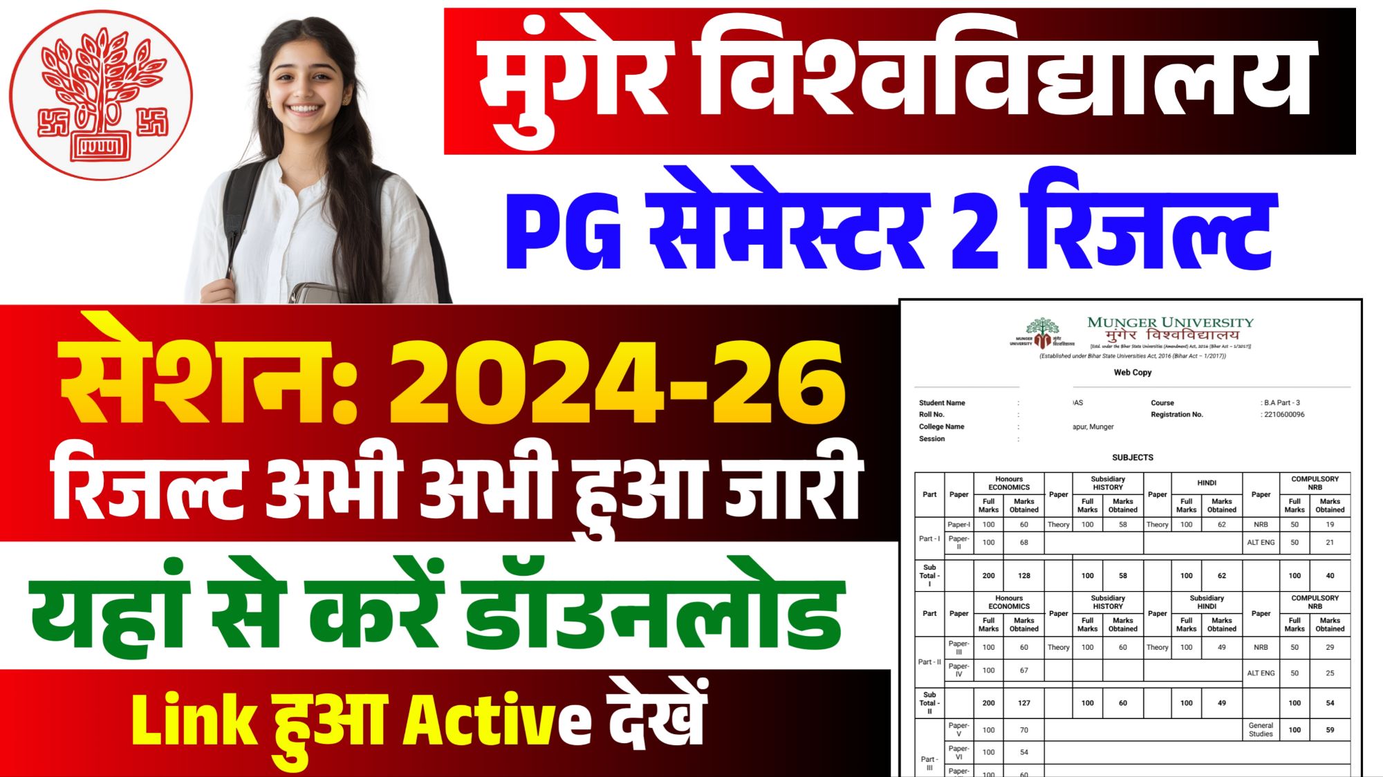 Munger University PG Sem 2 Result 2024-26
