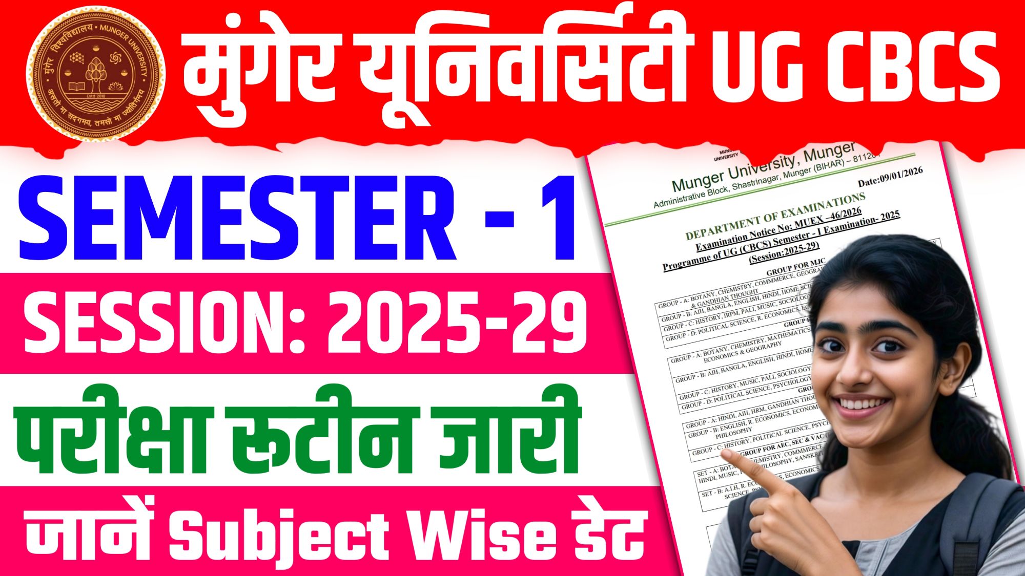 Munger University UG Semester 1 Exam Program 2025-29