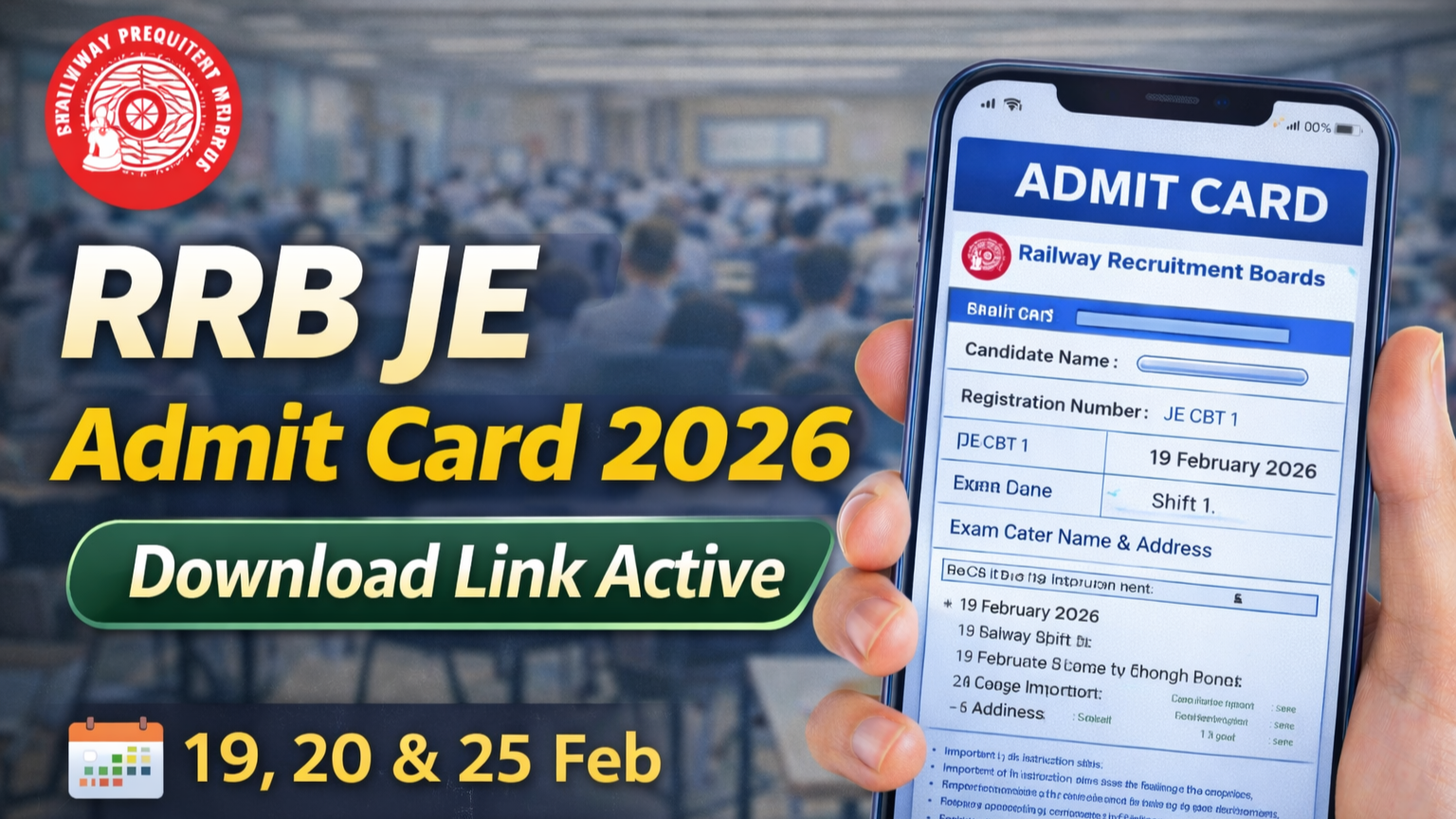 RRB JE Admit Card 2026